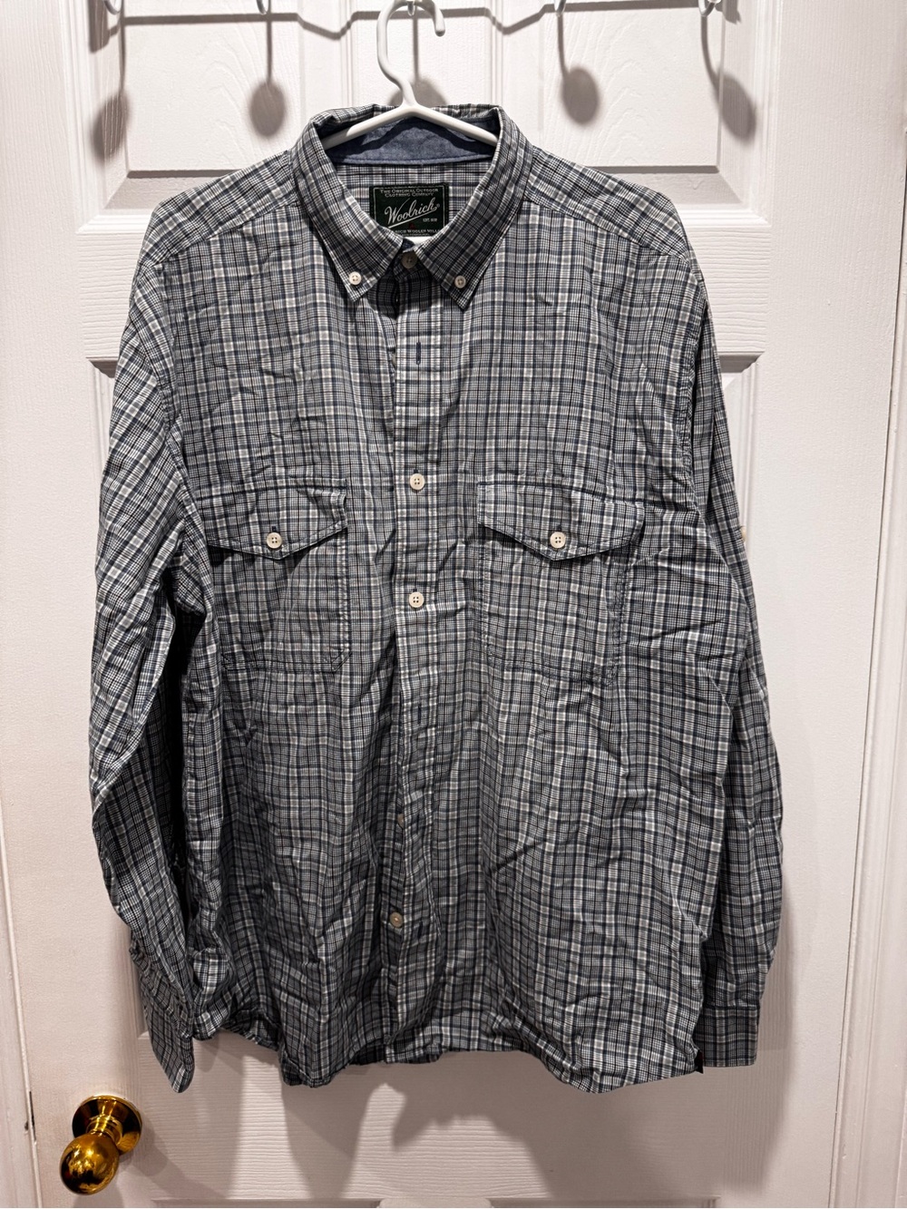 Woolrich Men's Plaid Button-Up Shirt in Blue and Gray